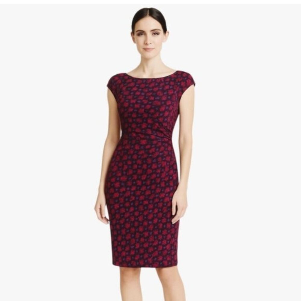 Lauren Ralph Lauren Black & Pink Side-Ruched Sleeveless Sheath Dress